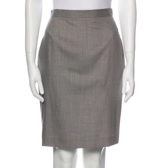 Escada wool blend straight pencil skirt knee length in gray high waisted slit - Picture 1 of 13